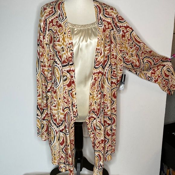 New Directions Sweater Open Front Drape Paisley Sweater - Picture 1 of 11